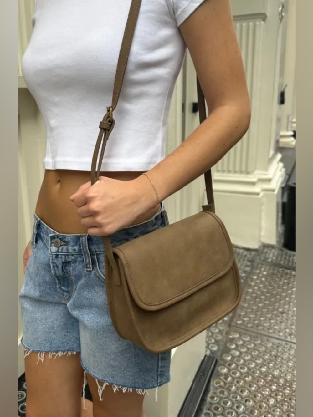 Brandy Melville Brown Suede Saddle Crossbody Bag